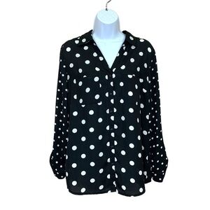 Small Relativity Black White Polka Dot Button Down Long Sleeve 4 6 Retro